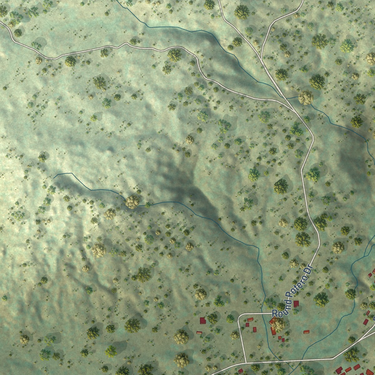 Second close-up of the map of Potrero, California print showing more streets and buildings