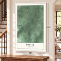 Potter, New York map, 24 x 36 inch print in a white frame by a staircase