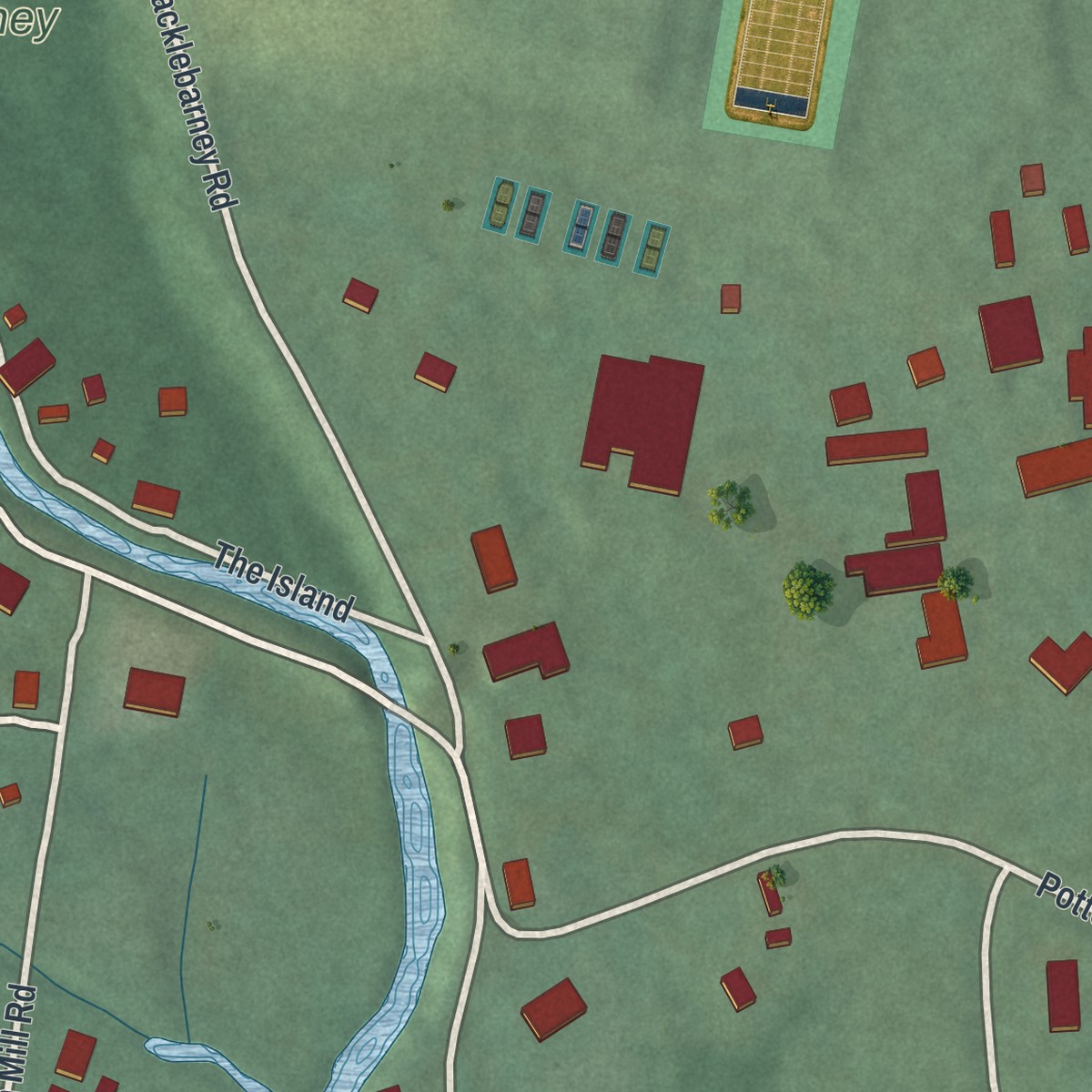 Second close-up of the map of Pottersville, New Jersey print showing more streets and buildings
