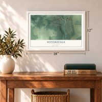 Pottersville, New Jersey map, 12 x 18 inch print in a white frame in an entryway