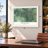 Pottersville, New Jersey map, 18 x 24 inch print in a white frame in a home office