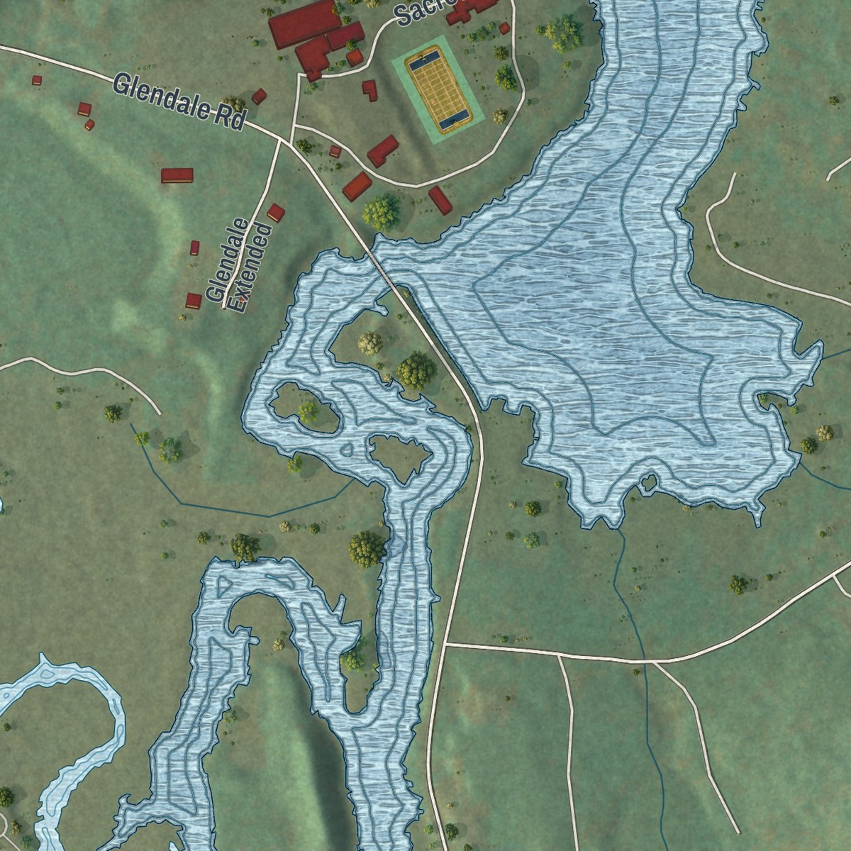 Second close-up of the map of Pottersville, New York print showing more streets and buildings