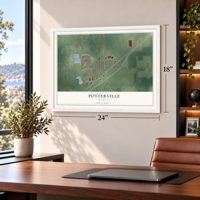 Potterville, Michigan map, 18 x 24 inch print in a white frame in a home office