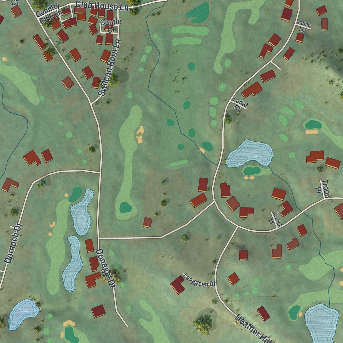 Second close-up of the map of Powder Horn, Wyoming print showing more streets and buildings