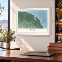 Powell, Michigan map, 18 x 24 inch print in a white frame in a home office