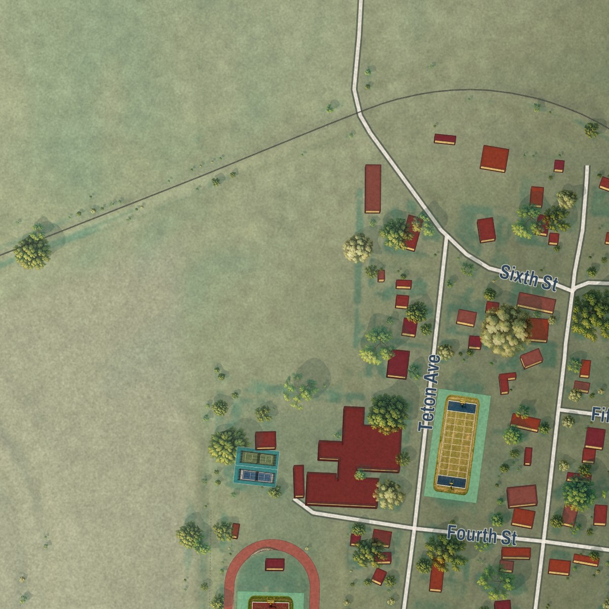Second close-up of the map of Power, Montana print showing more streets and buildings