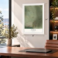 Power, Montana map, 18 x 24 inch print in a white frame in a home office