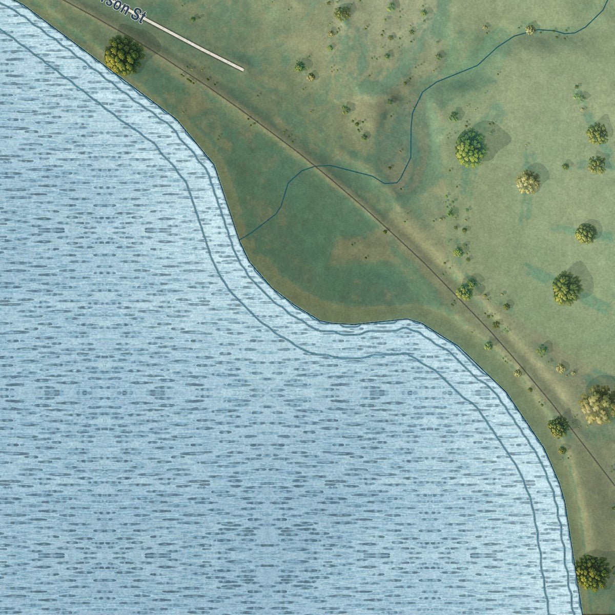 Second close-up of the map of Powers Lake, North Dakota print showing more streets and buildings