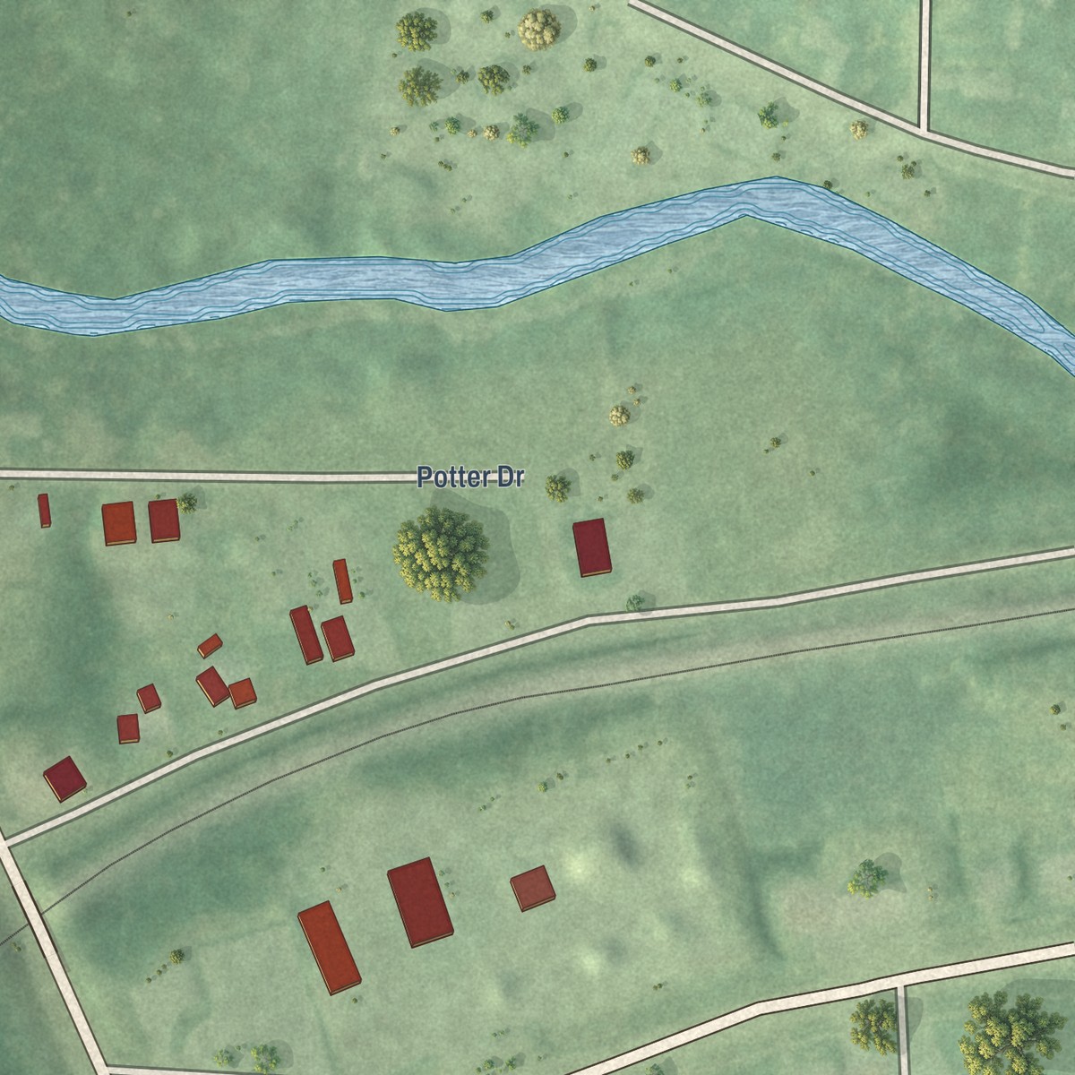 Second close-up of the map of Powers, Michigan print showing more streets and buildings