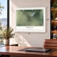 Powhatan, Louisiana map, 18 x 24 inch print in a white frame in a home office