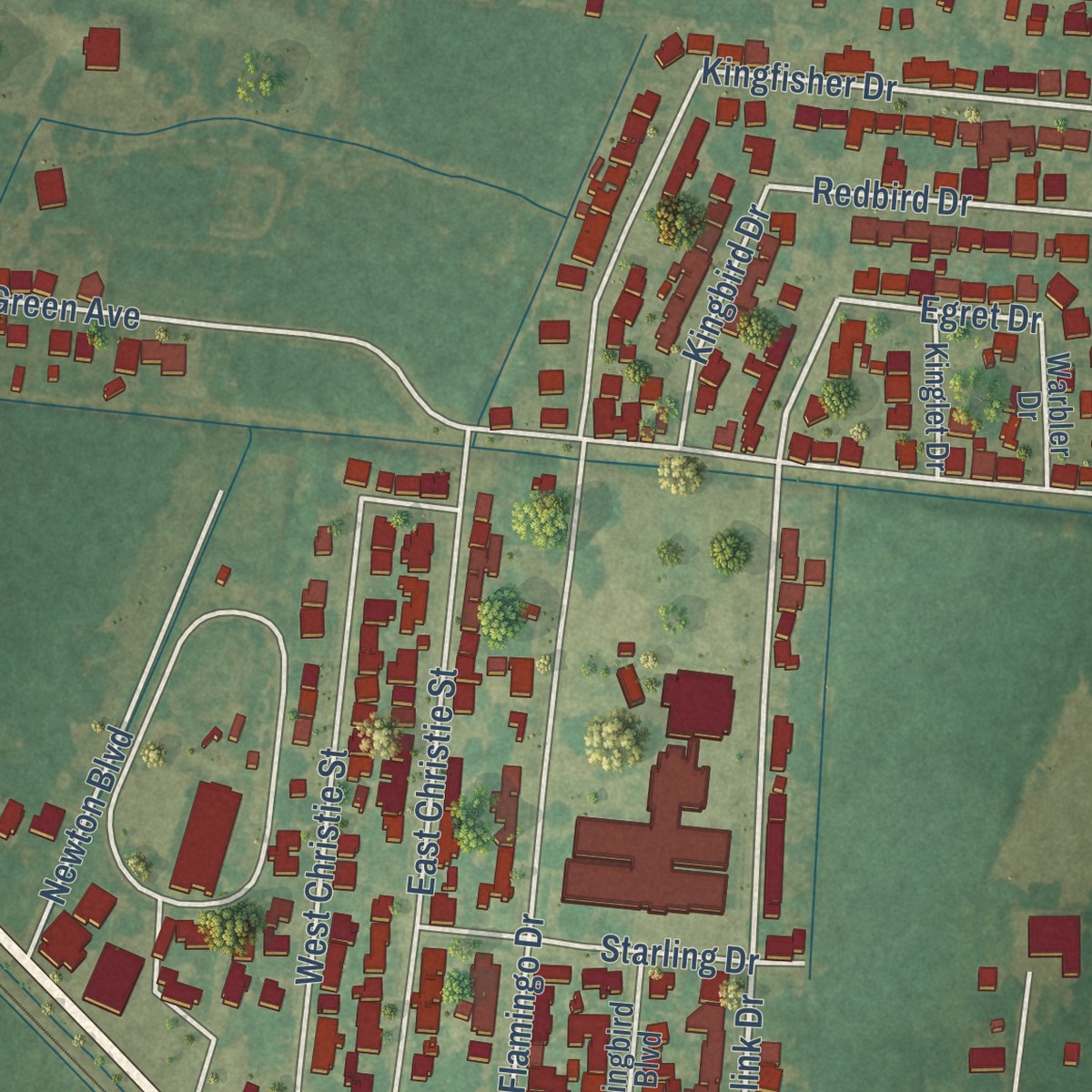 Second close-up of the map of Poydras, Louisiana print showing more streets and buildings