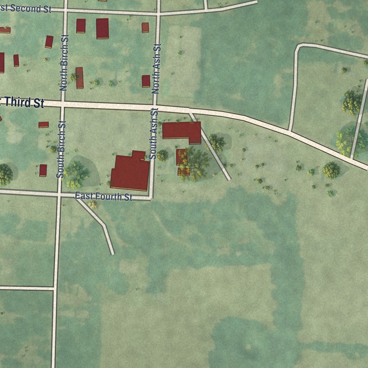 Second close-up of the map of Poyen, Arkansas print showing more streets and buildings