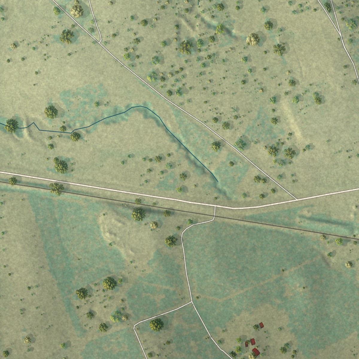 Second close-up of the map of Praesel, Texas print showing more streets and buildings