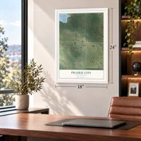 Prairie City, South Dakota map, 18 x 24 inch print in a white frame in a home office