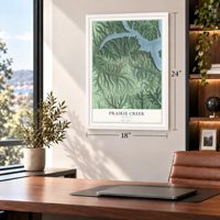 Prairie Creek, Arkansas map, 18 x 24 inch print in a white frame in a home office