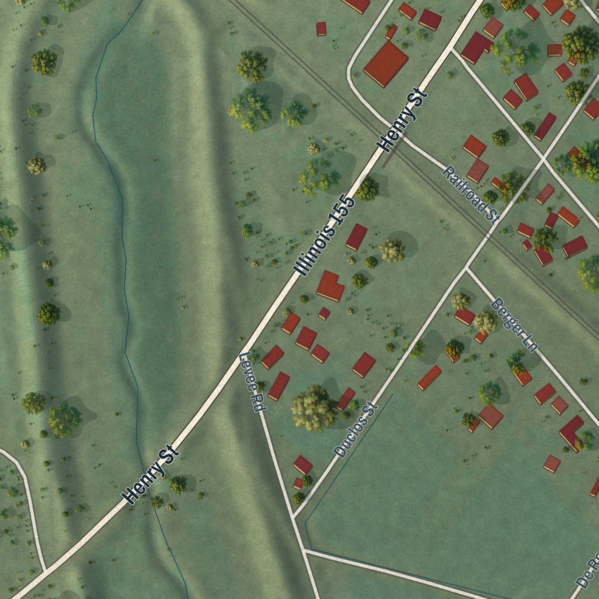 Second close-up of the map of Prairie du Rocher, Illinois print showing more streets and buildings
