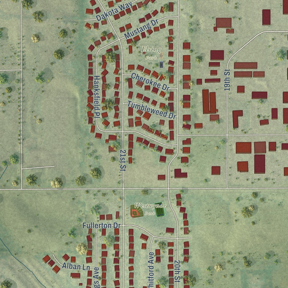Second close-up of the map of Prairie du Sac, Wisconsin print showing more streets and buildings