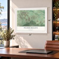 Prairie Heights, Washington map, 18 x 24 inch print in a white frame in a home office