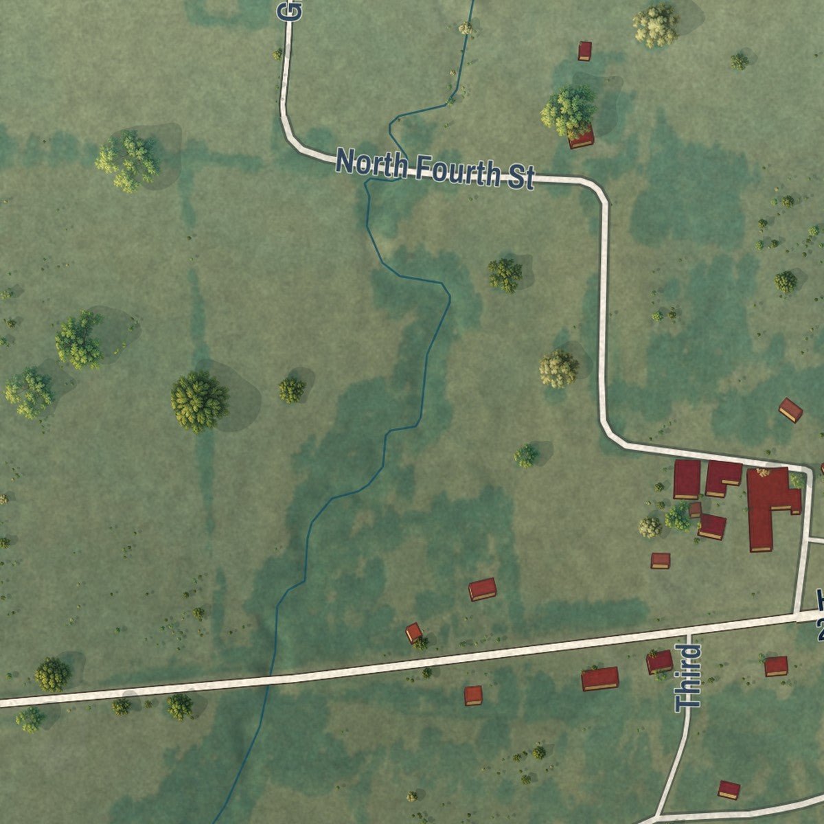 Second close-up of the map of Prattsville, Arkansas print showing more streets and buildings