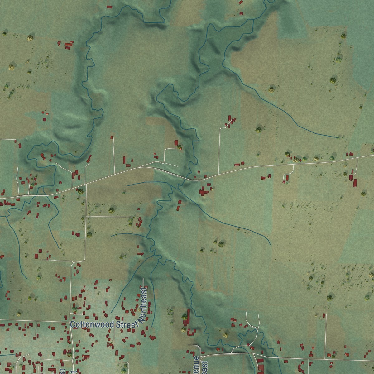 Second close-up of the map of Pratum, Oregon print showing more streets and buildings