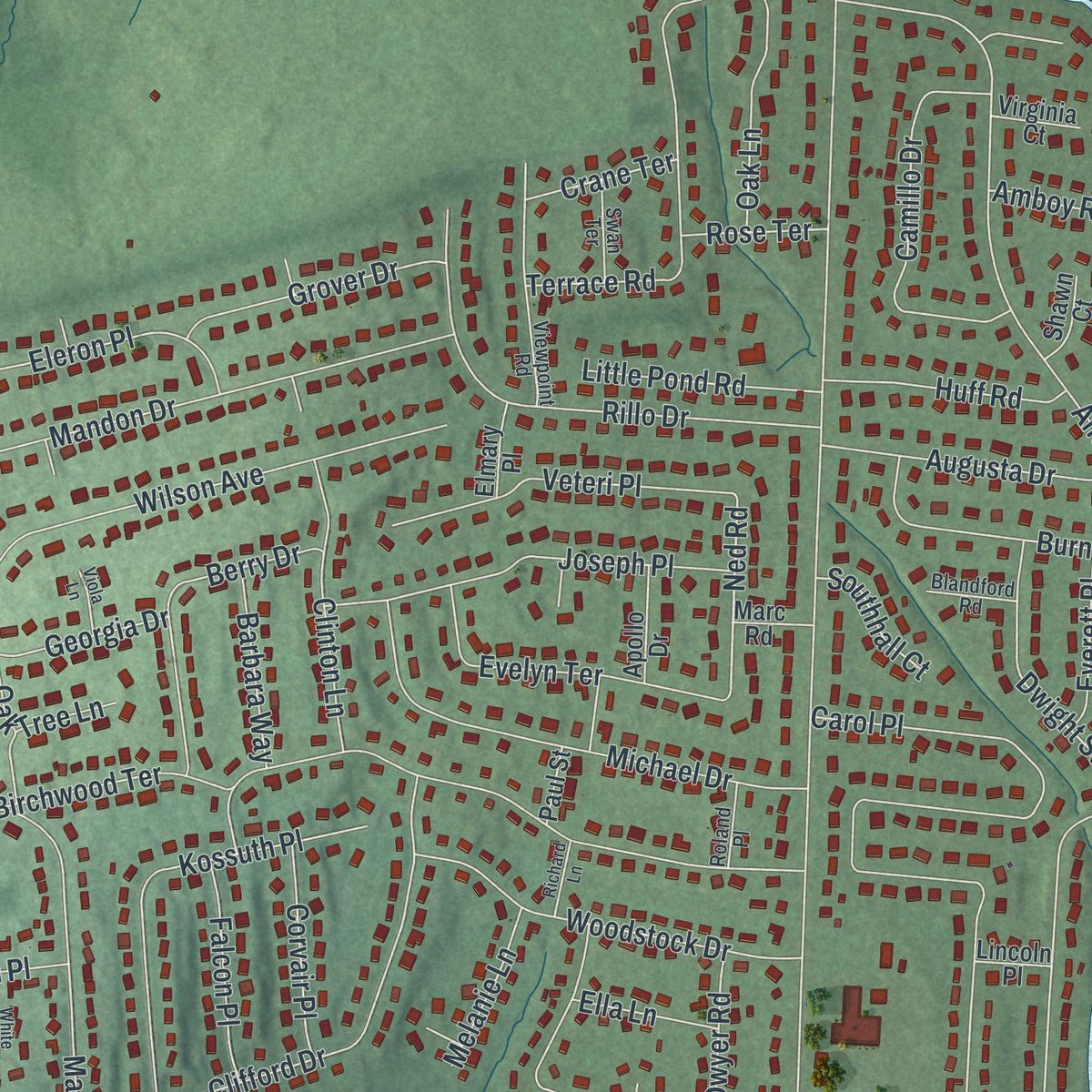 Second close-up of the map of Preakness, New Jersey print showing more streets and buildings