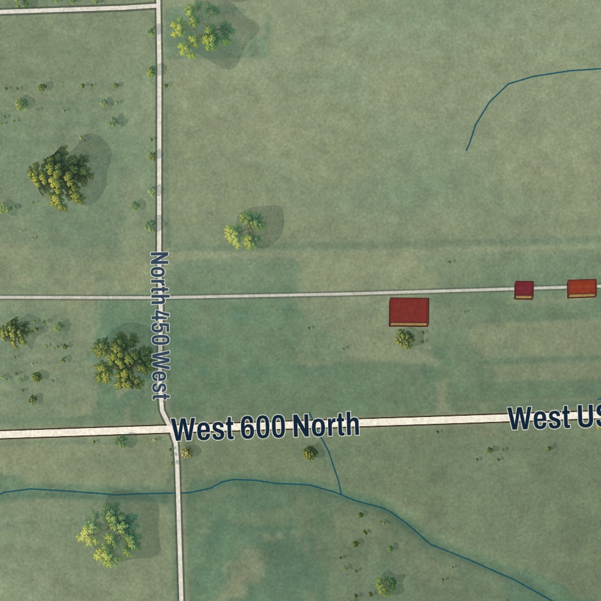 Second close-up of the map of Preble, Indiana print showing more streets and buildings