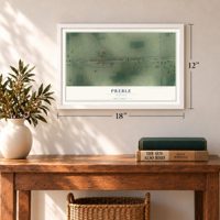 Preble, Indiana map, 12 x 18 inch print in a white frame in an entryway