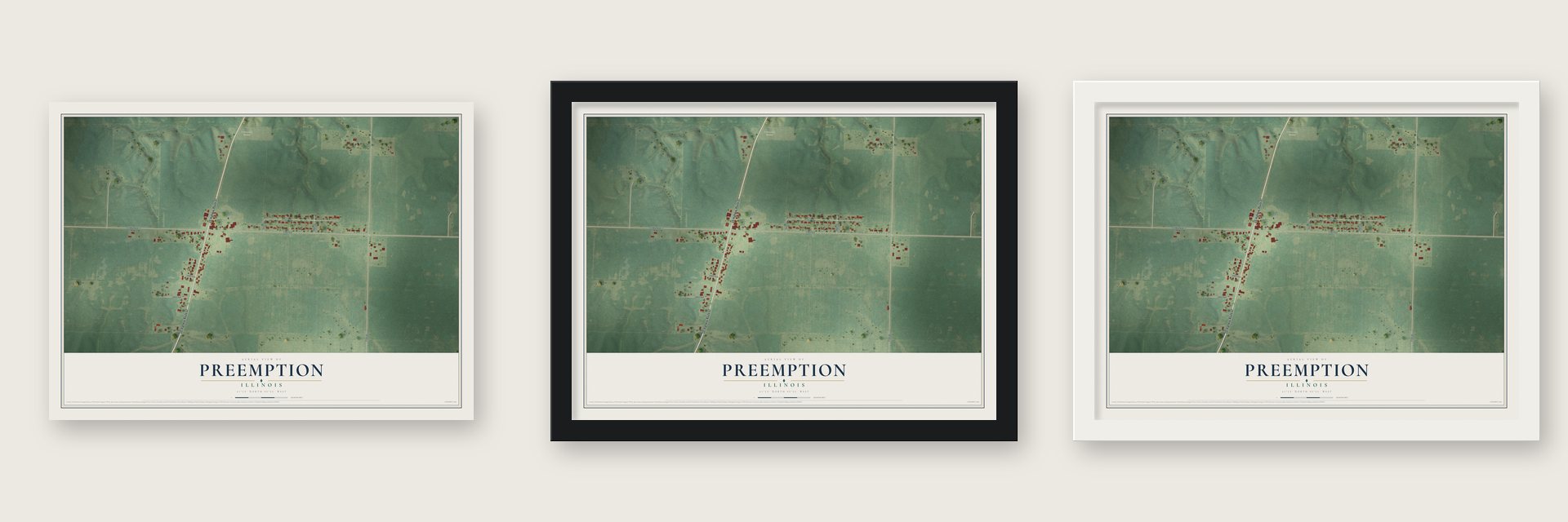 Preemption, Illinois map unframed, in a black wood frame and in a white wood frame