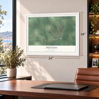 Prentiss, Mississippi map, 18 x 24 inch print in a white frame in a home office