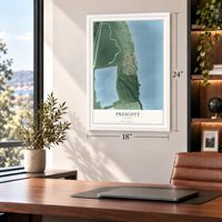 Prescott, Oregon map, 18 x 24 inch print in a white frame in a home office