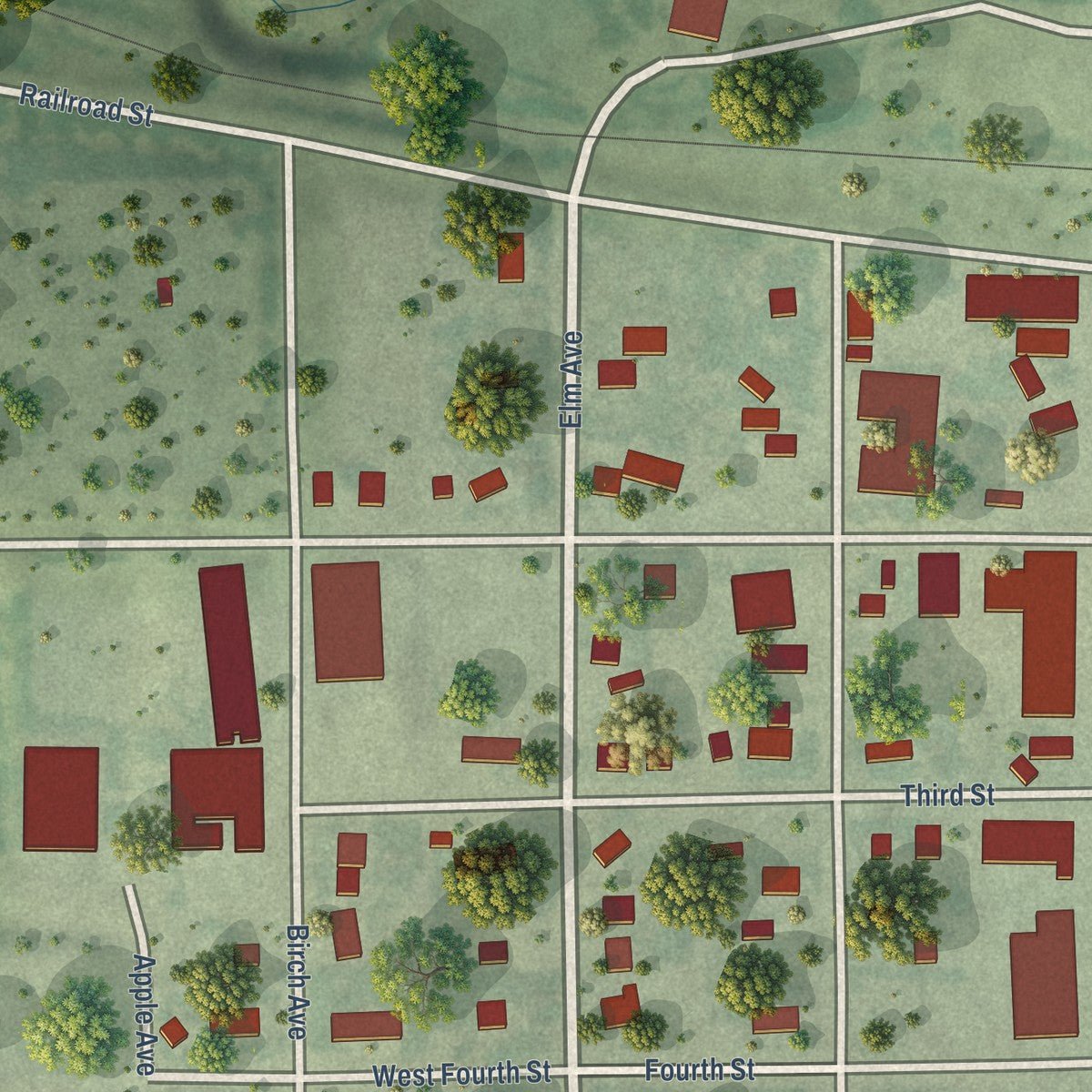 Second close-up of the map of Presho, South Dakota print showing more streets and buildings