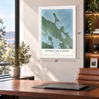 Presque Isle Harbor, Michigan map, 18 x 24 inch print in a white frame in a home office