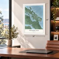 Presque Isle, Michigan map, 18 x 24 inch print in a white frame in a home office