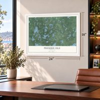 Presque Isle, Wisconsin map, 18 x 24 inch print in a white frame in a home office