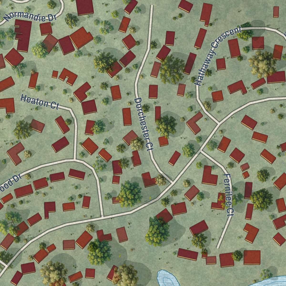 Second close-up of the map of Prestbury, Illinois print showing more streets and buildings