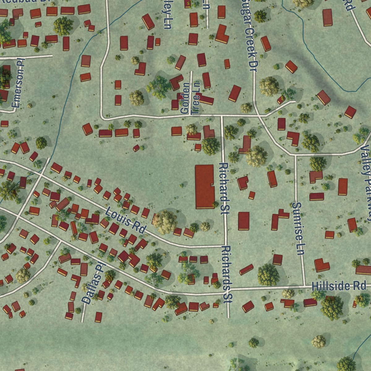 Second close-up of the map of Preston Heights, Illinois print showing more streets and buildings