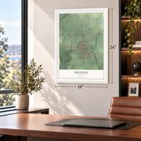 Preston, Idaho map, 18 x 24 inch print in a white frame in a home office