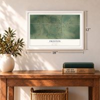 Preston, Missouri map, 12 x 18 inch print in a white frame in an entryway