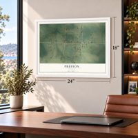 Preston, Missouri map, 18 x 24 inch print in a white frame in a home office
