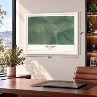 Preston, Oklahoma map, 18 x 24 inch print in a white frame in a home office