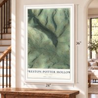Preston-Potter Hollow, New York map, 24 x 36 inch print in a white frame by a staircase