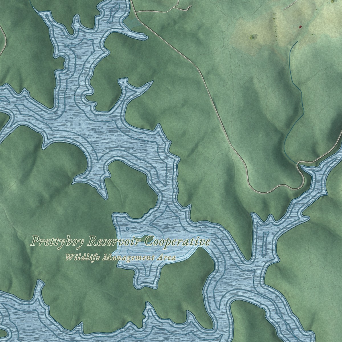 Second close-up of the map of Prettyboy, Maryland print showing more streets and buildings