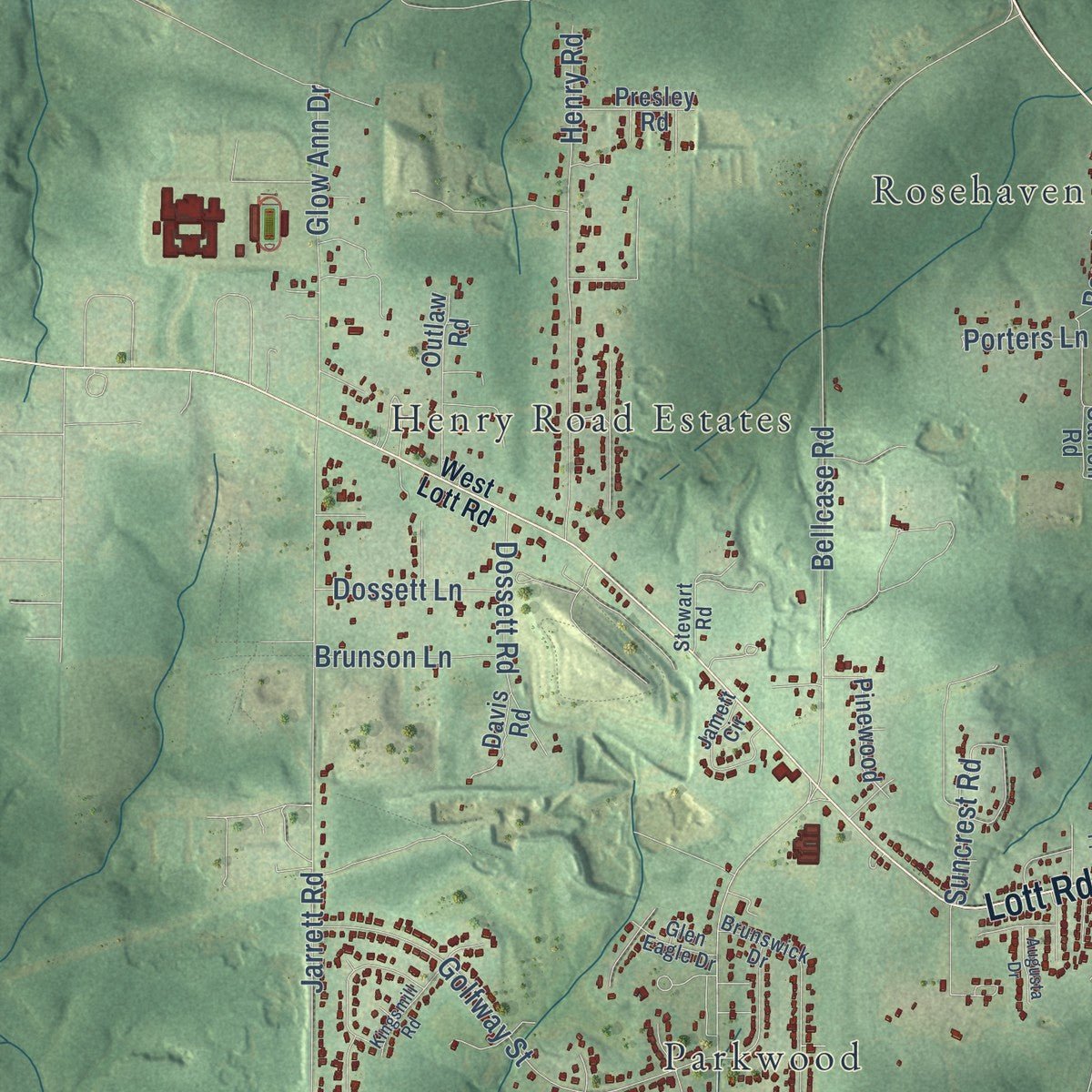 Second close-up of the map of Prichard, Alabama print showing more streets and buildings