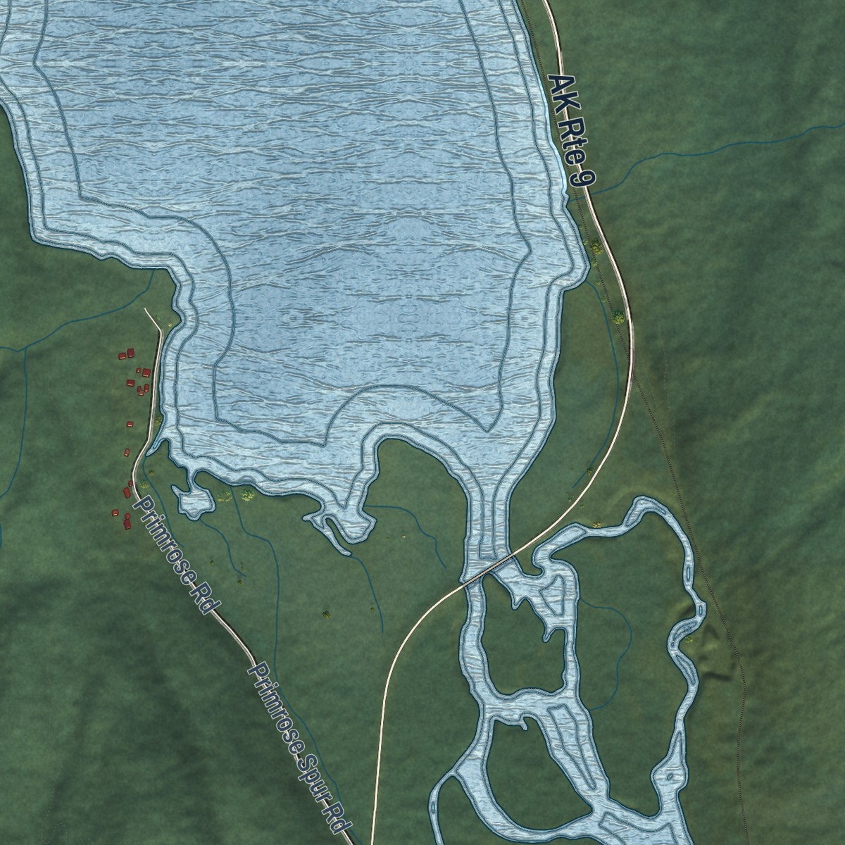 Second close-up of the map of Primrose, Alaska print showing more streets and buildings