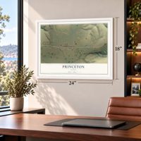 Princeton, Idaho map, 18 x 24 inch print in a white frame in a home office