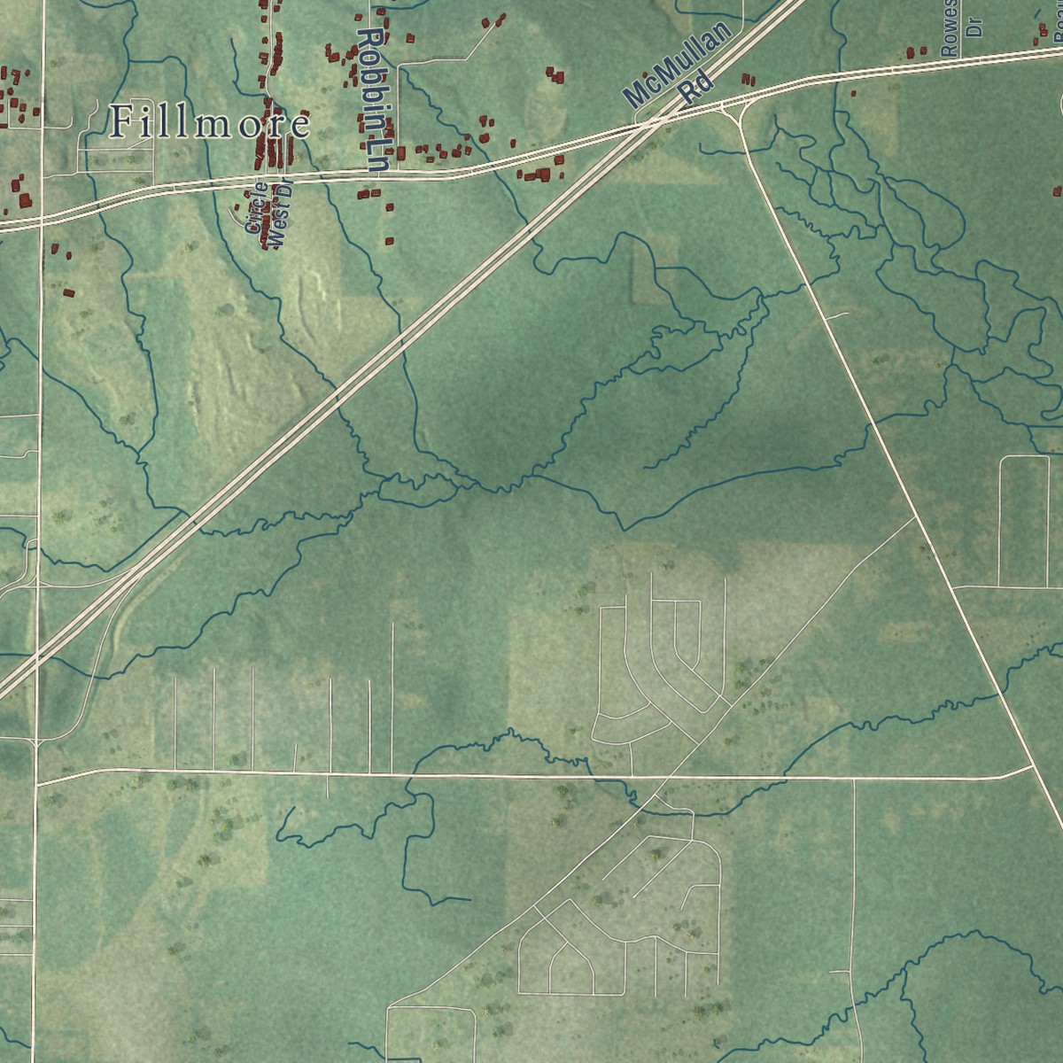Second close-up of the map of Princeton, Louisiana print showing more streets and buildings