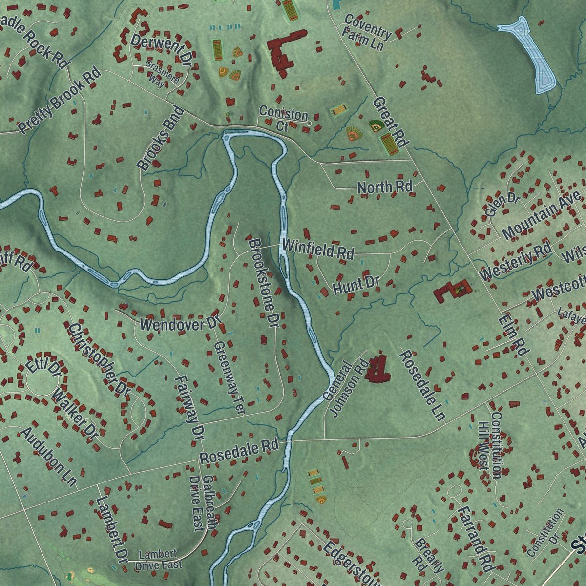 Second close-up of the map of Princeton, New Jersey print showing more streets and buildings