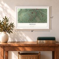 Pringle, Pennsylvania map, 12 x 18 inch print in a white frame in an entryway