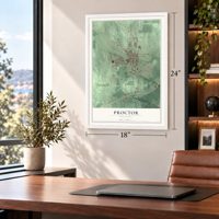 Proctor, Minnesota map, 18 x 24 inch print in a white frame in a home office