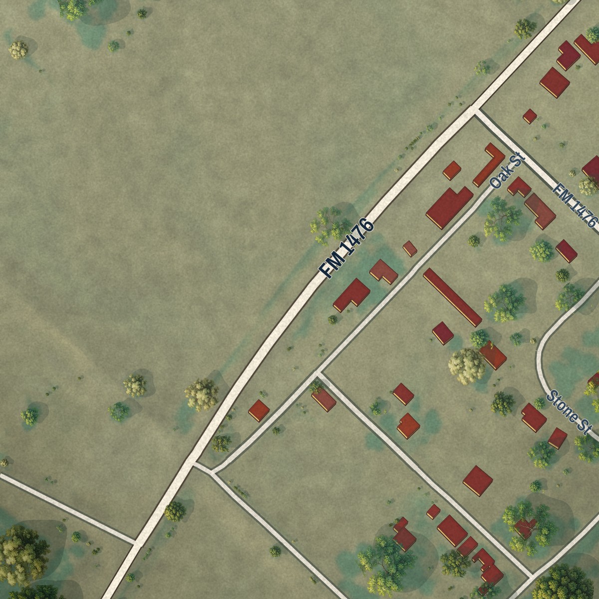 Second close-up of the map of Proctor, Texas print showing more streets and buildings
